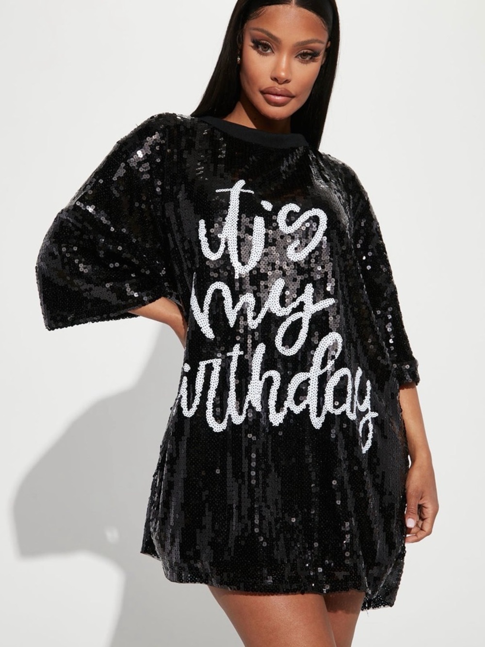 Fashion Nova Black Sequin "It's My Birthday" Dress